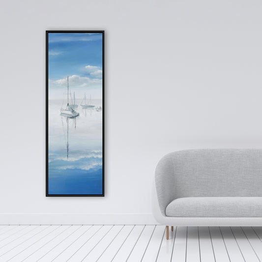 Toile encadrée « Voiliers sur un lac tranquille » – Décoration de chambre côtière