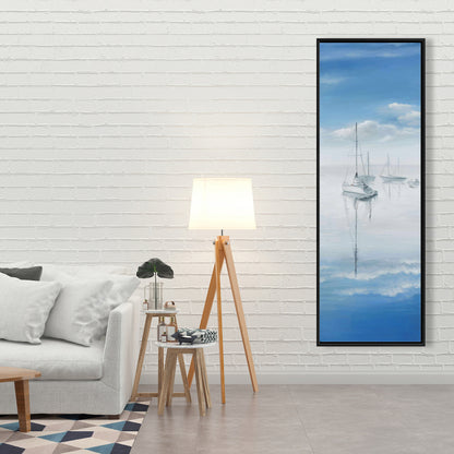 Sailboats on Quiet Lake Framed Canvas - Coastal Bedroom Decor