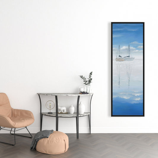 Toile « Bateau bleu côtier » | Décor de lac paisible avec deux voiliers