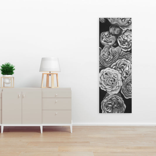 Toile botanique Dahlias en nuances de gris | Décoration murale blanche pour chambre