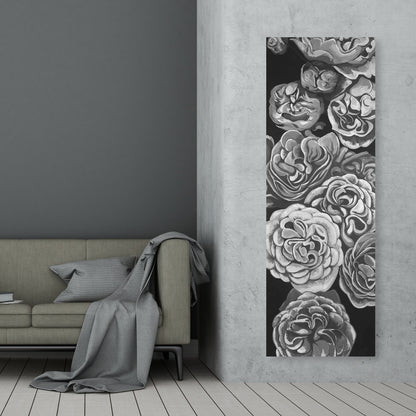 Toile botanique Dahlias en nuances de gris | Décoration murale blanche pour chambre