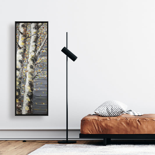 Gray Contemporary Trees Framed Canvas - Budding White Birches