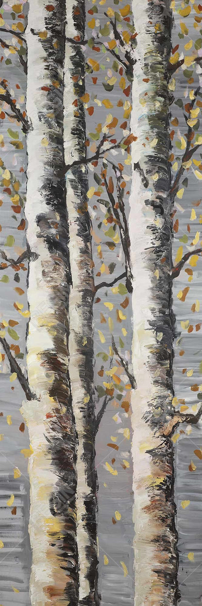 Toile « Bouleaux en fleurs » | Décoration murale avec paysage d'arbres gris