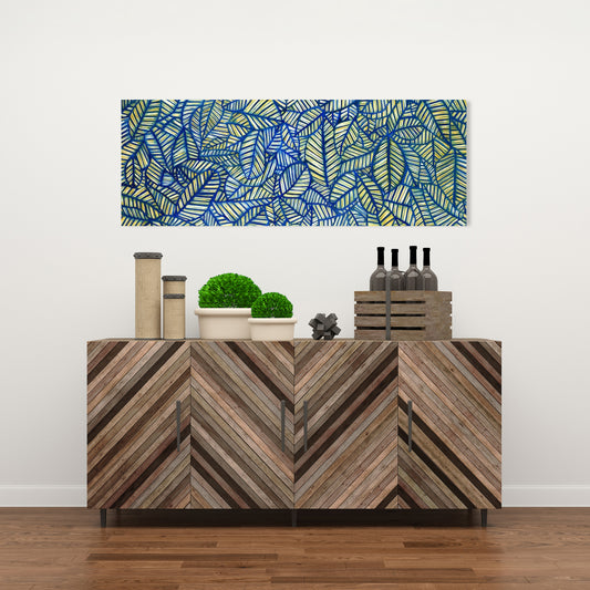 Blue Leaf Patterns Canvas | Home Decor | Blue Bedroom Art