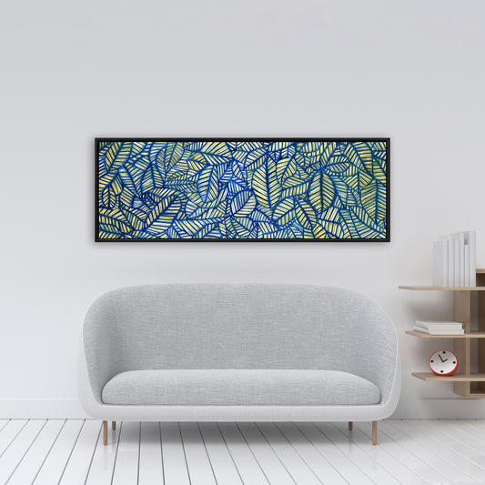 Blue Leaf Patterns | Floral Botanical Framed Canvas for Home Decor