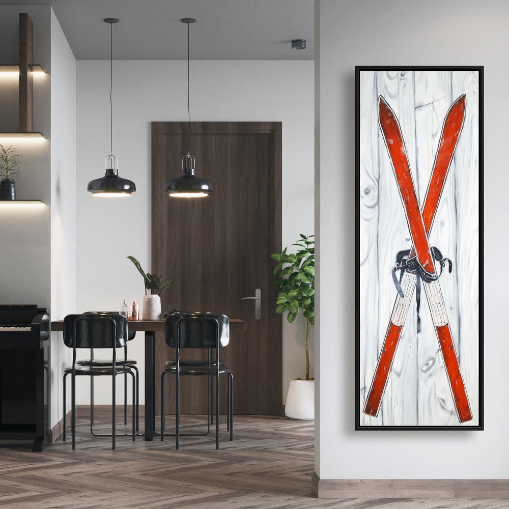 Vintage Red Ski Canvas | Sports & Games Bedroom Decor
