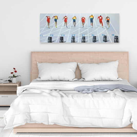 Course de 10 mètres – Toile bleue contemporaine pour décoration intérieure