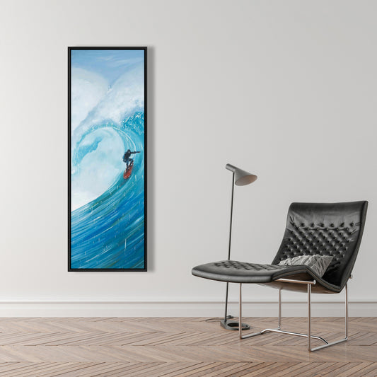 Surfer on a Big Wave Framed Canvas | Man Cave Home Decor