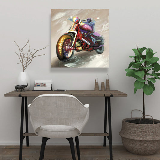 Abstract Motorcycle Canvas | Red Transportation Wall Art