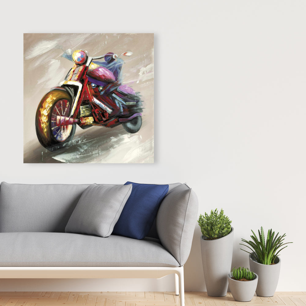 Abstract Motorcycle Canvas | Red Transportation Wall Art