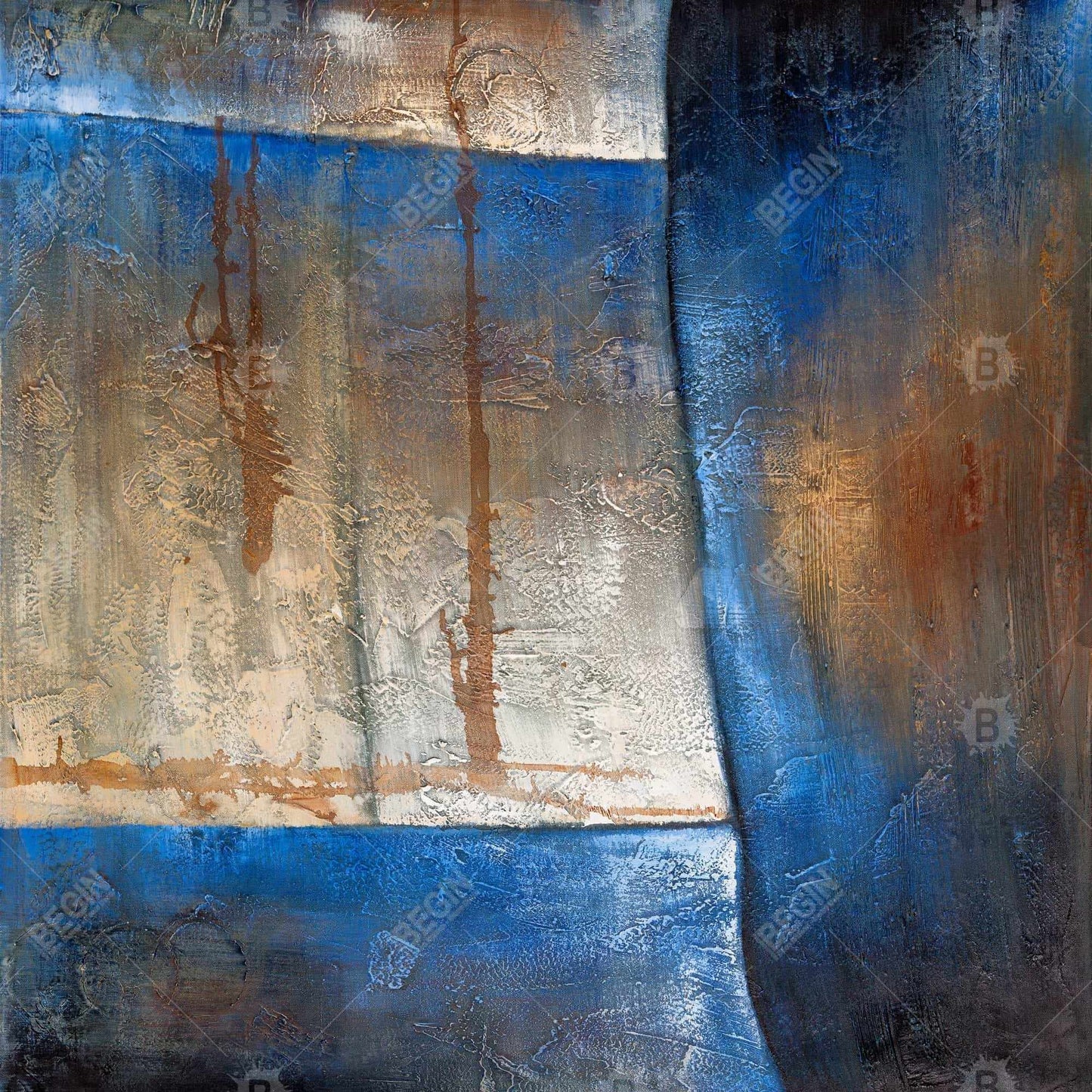 Luminous Blue & Bronze Abstract Canvas - Bedroom Wall Art Decor