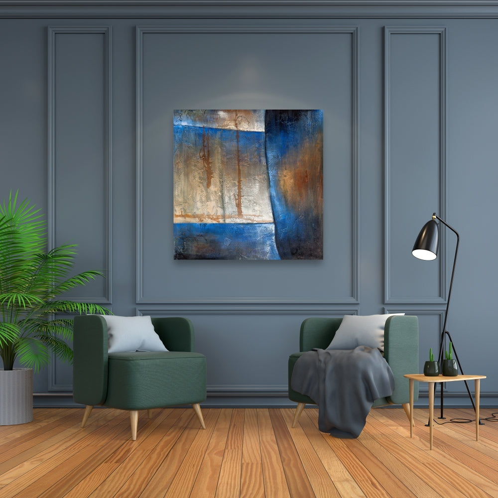 Luminous Blue & Bronze Abstract Canvas - Bedroom Wall Art Decor