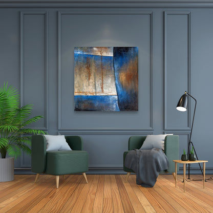 Luminous Blue & Bronze Abstract Canvas - Bedroom Wall Art Decor