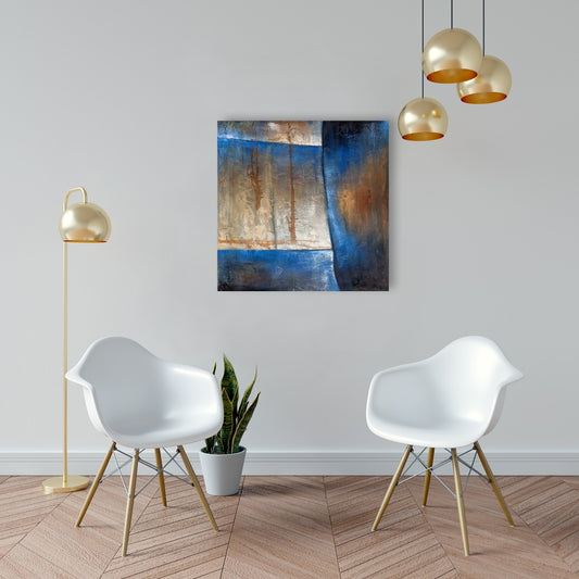 Luminous Blue & Bronze Abstract Canvas - Bedroom Wall Art Decor