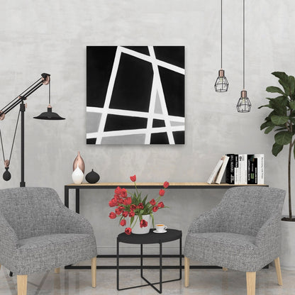 Black and White Lines Abstract Canvas | Home Decor Art