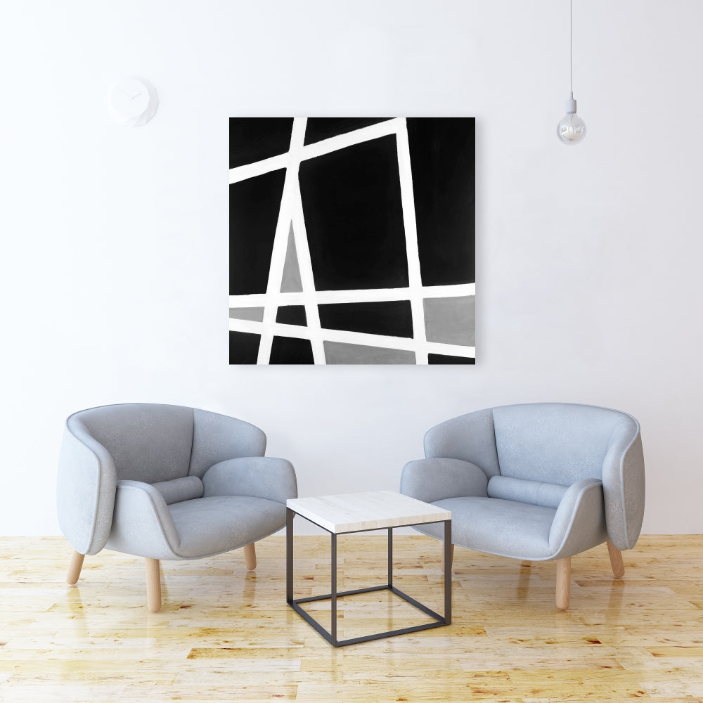 Black and White Abstract Shapes Canvas - Living Room Decor