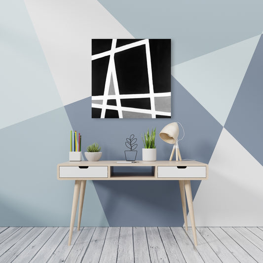 Black and White Abstract Shapes Canvas - Living Room Decor