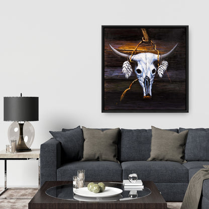 Hanged Bull Skull Bohemian Canvas | Farm Animal Home Decor