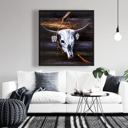 Hanged Skull Canvas | Bohemian Animal Art for Living Room Decor
