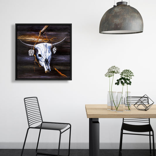 Hanged Skull Canvas | Bohemian Animal Art for Living Room Decor