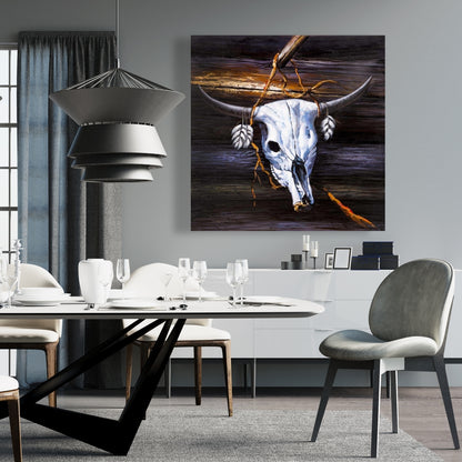 Hanged Skull Canvas Art | Blue Animals Farm Home Decor