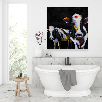 Two Funny Cows White Canvas - Contemporary Animal Wall Art