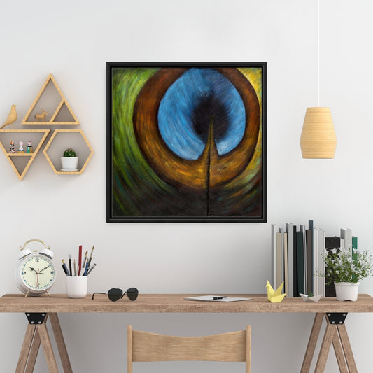 Peacock Feather Center Framed Canvas | Exotic Home Decor