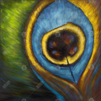 Peacock Feather Closeup Canvas - Blue Animal Bedroom Decor