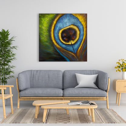Peacock Feather Closeup Canvas - Blue Animal Bedroom Decor