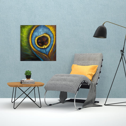 Peacock Feather Closeup Canvas - Blue Animal Bedroom Decor