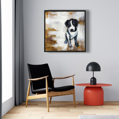 Sitting Dog Framed Canvas | Modern Pet Art for Home Decor