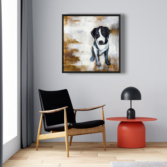 Sitting Dog Framed Canvas | Modern Pet Art for Home Decor