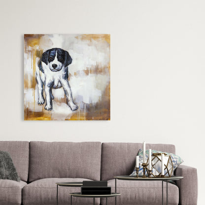 Curious Puppy Dog White Canvas | Bedroom Animal Wall Art