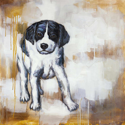 Curious Puppy Dog White Canvas | Bedroom Animal Wall Art