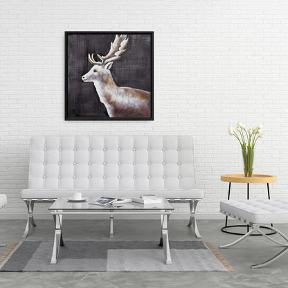 Deer Profile View in Dark - Contemporary Framed Canvas Decor