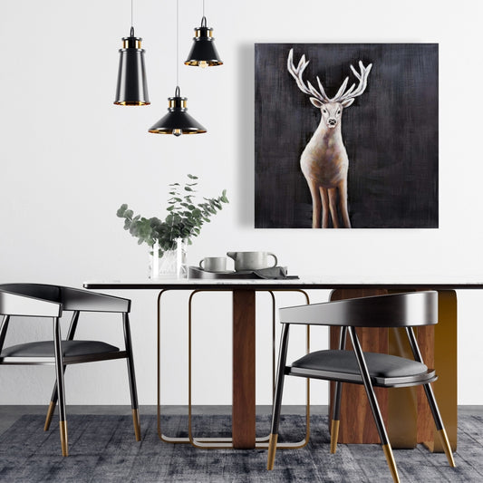Lonely Deer White Canvas | Deer Bedroom Wall Art Decor
