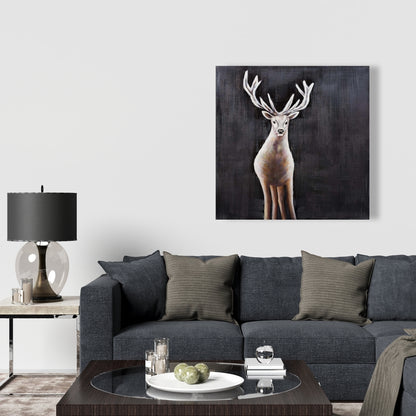 Lonely Deer White Canvas | Deer Bedroom Wall Art Decor
