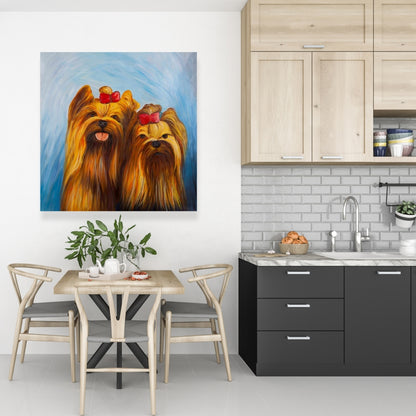 Two Smiling Dogs Canvas | Blue Pet Art for Home Decor