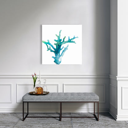 Toile aquarelle bleu scandinave avec corail marin | Décoration d'intérieur