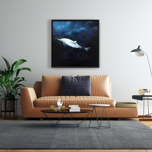 Swimming Dolphin Canvas | Blue Frame | Home Decor Art