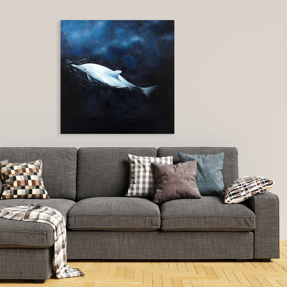 Swimming Dolphin Canvas | Blue Aquatic Animals Home Decor