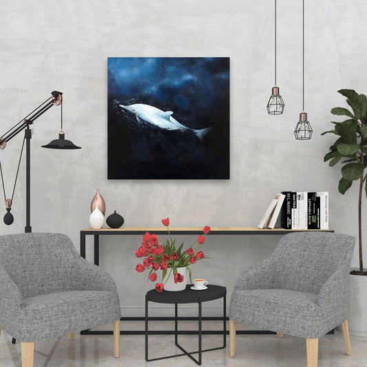 Swimming Dolphin Canvas | Blue Aquatic Animals Home Decor