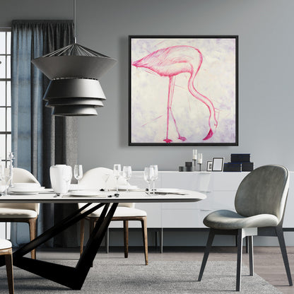 Pink Flamingo Sketch Canvas | Exotic Bedroom Decor Framed