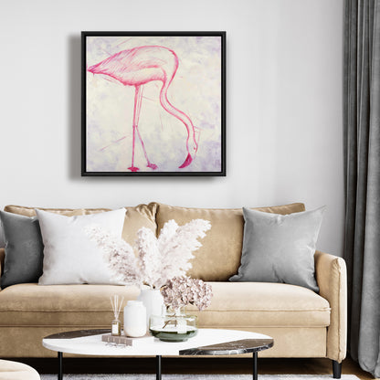 Pink Flamingo Sketch Canvas | Exotic Bedroom Decor Framed