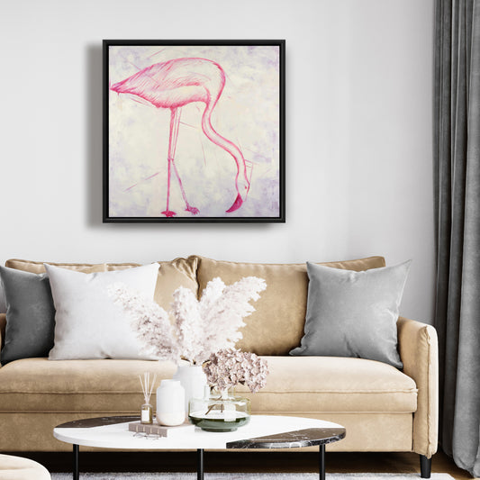 Pink Flamingo Sketch Canvas | Exotic Bedroom Decor Framed