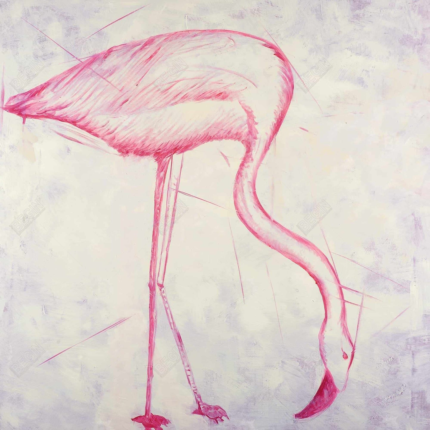 Pink Flamingo Sketch Canvas | Exotic Bird Bedroom Decor