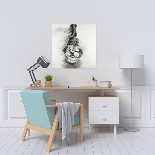 Happy Dog Sketch Canvas | Pet Bedroom Decor | Home Wall Art