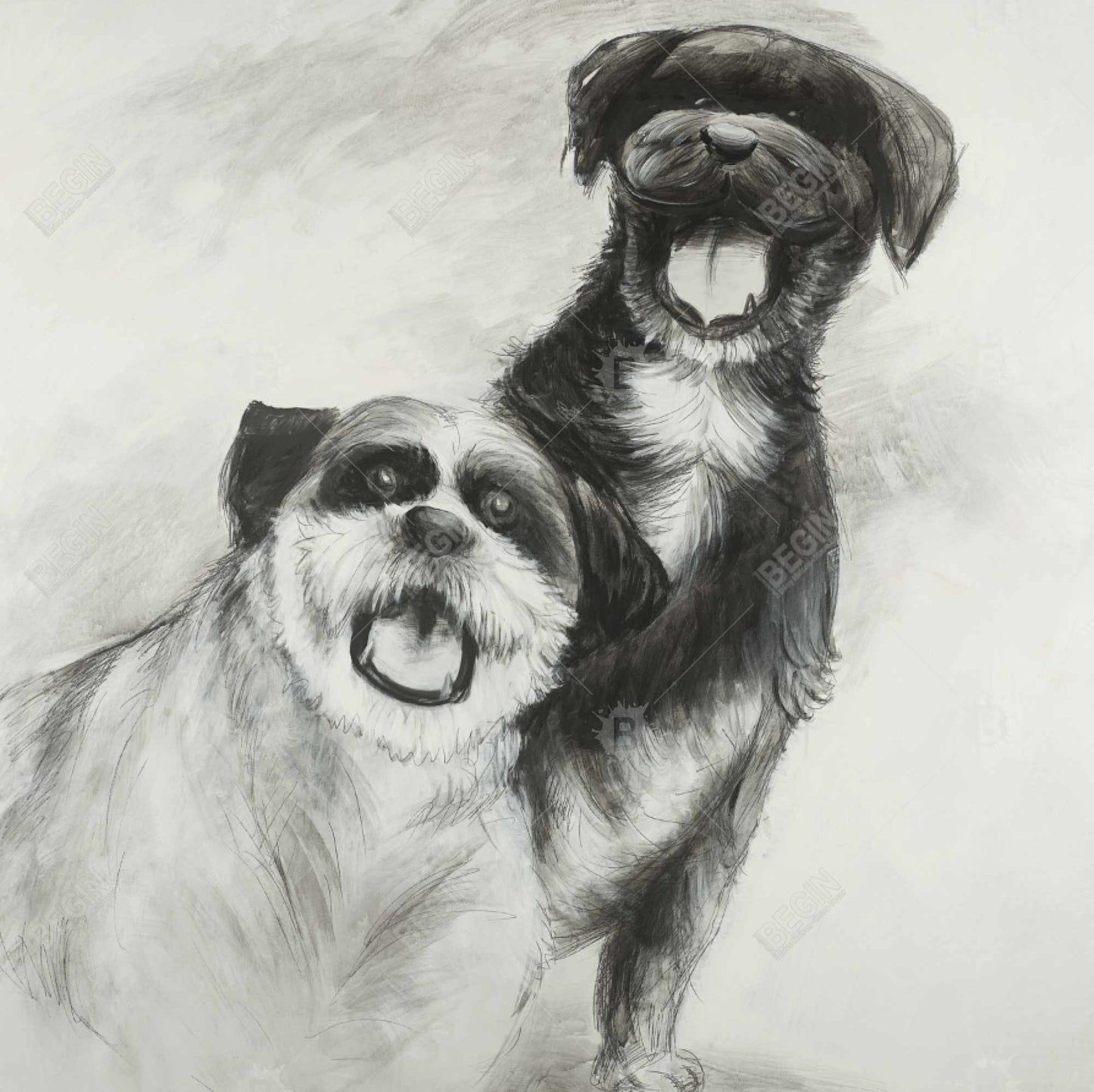 Croquis sur toile « Chiens heureux » | Décoration d'intérieur avec animaux blancs