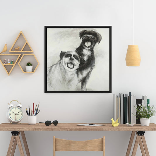 Croquis de chiens heureux | Décoration sur toile encadrée d'animaux blancs