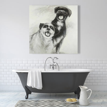 Happy Dogs Sketch Canvas | White Pet Art for Home Decor